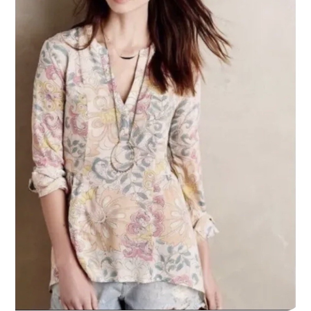 Anthropologie MAEVE Women's Floral Laiken Popover Pocket Blouse Sz 4 AK108